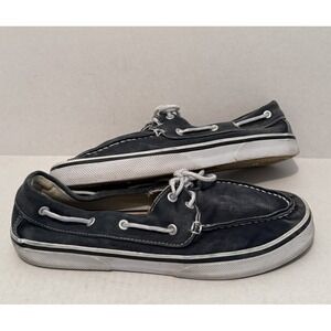 Thom McAn Shoe Men's Size 10 Medium Blue Canvas Burnham Boat Loafers 38051